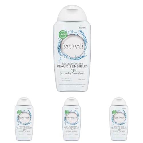 Femfresh - Gel frontal íntimo para pieles sensibles al 0%, con extractos de flor de loto y bambú - 250 ml (Paquete de 4)