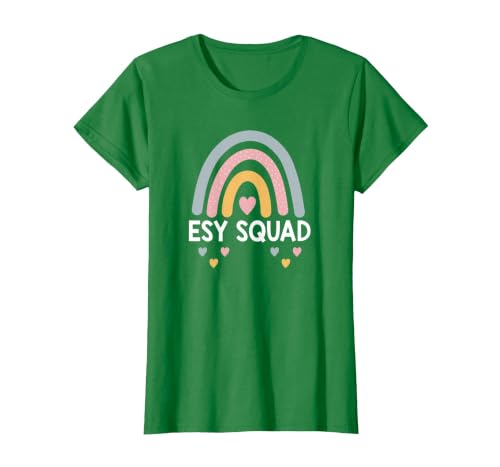 Esy Squad Teacher School Year Rainbow Hearts Cute T-Shirt, Women, Kelly Green, Small