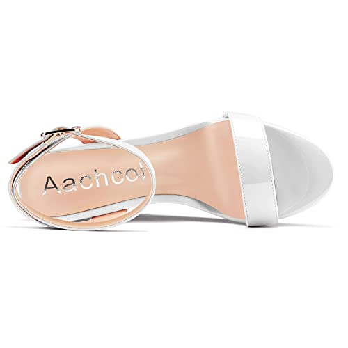 Image of Aachcol Women Platform Wedge Sandals Round Peep Open Toe Ankle Strap Slingback Two-Piece Chunky Block High Heel Dress Shoes Pumps Party Patent 4 Inch