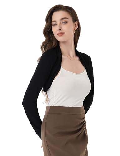 AmélieBoutik Women Ruched Long Sleeve Bolero Shrug Cropped Open Front Cardigan Jacket4