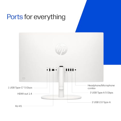 Image of HP All-in-One, Intel Processor N200 (8GB DDR4, 512GB SSD) FHD, IPS, Anti-Glare, 23.8''(60.5cm), Win11, M365* Office 24, Shell White, 5.26kg, FHD IR tilt Camera, 24-cr0302in Desktop