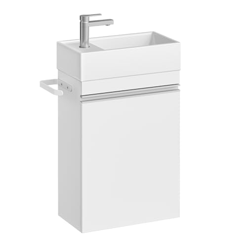 Hzuaneri Mueble de Baño Suspendido, Armario de Baño con Lavabo, Toallero, 1 Amplio Compartimento de Almacenamiento, Estante Ajustable, Moderno, 22 x 40 x 55 cm, Blanco, BC40003X
