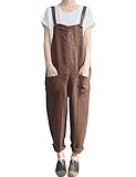 Gihuo Women's Casual Baggy Loose Cotton Linen Overalls Jumpsuit（Brown-M）