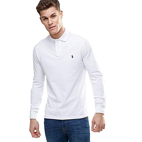  Polo Manica Lunga Custom Slim Fit (S, Bianco)