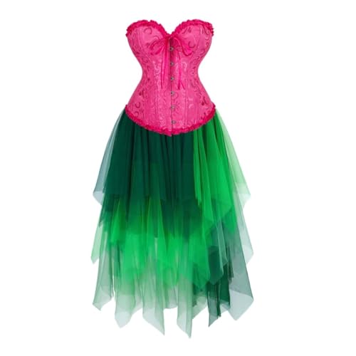 Jutrisujo Korsett Kleid Damen Corsage Mehrschichtige Spitze Top Korsagenkleid Korsettkleid Plus Größe Rose 6XL