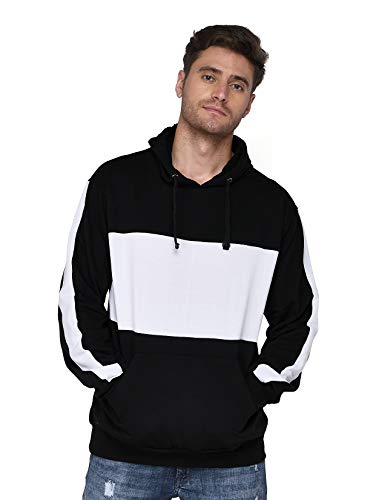 Image of SXV Solid COLOURBLOCKED Striped Sweatshirt Hoodie for Men & Women (Black.White)