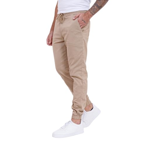 Calça Jogger Jeans Sarja Masculina Com Punho (M, Bege)