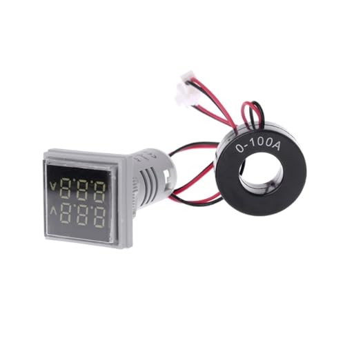 交流電圧表示デジタルLED電圧計 スクエアLEDデジタル電圧計AC 60-500V 0-100A電流計耐久性のある電圧パネル(White)