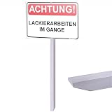 PRINTIMA Lackierarbeiten im Gange Schild zum Einschlagen 32x21 cm, Wetterfeste Verbundplatte mit 1m Aluprofil, UV-Druck, Warnhinweis für Werkstatt, Betrieb und Baustelle