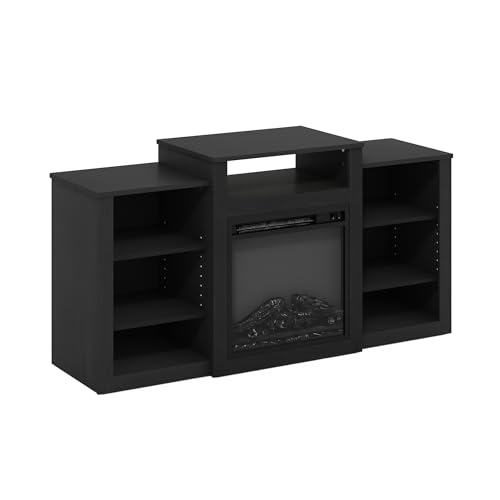 Image of Furinno Jensen TV Stand with Fireplace, Entertainment Center, TV Console for TV up to 55 Inch with Fireplace, for Living Room, Bedroom, Dark Americano