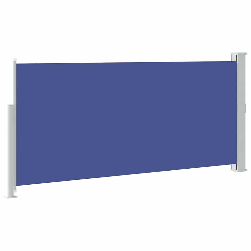 Ausziehbare Seitenmarkise 140x300 cm Blau UV-beständiger Sonnenschutz für Balkon Terrasse Garten mit Windschutz und automatischer Rückrollfunktion