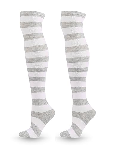 Image of ATHX Women's Knee High Socks Thigh High Socks Triple Stripe over the Knee Socks Long Opaque Thigh High Stockings