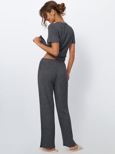 Image of LILLUSORY Womens Lounge Sets 2 Piece Matching Travel Outfits | Lightweight Ribbed 2 Piece Set, Breathable, Stretchy, Wrinkle-Resistant, Travel Ready, Versatile