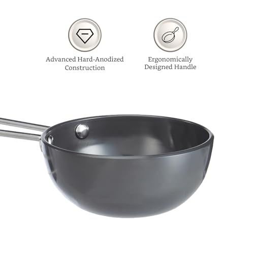 Amazon Brand - Solimo Hard Anodized Tadka Pan Large Size (3.2 mm thick/400 ml) | Ergonomic Handle | Gas Stove and Induction Compatible | Scratch Resistant | Dishwasher Safe