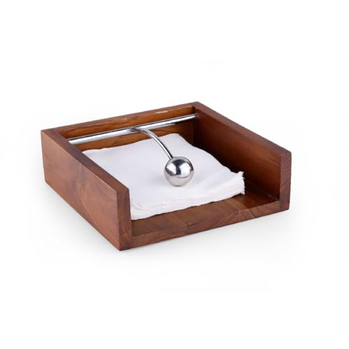 Image of Crystal Premium Teak Wood Napkin /Tissue Paper Holder with Weight | Ideal for Kitchen, Home, Dining Table, Restaurant | Handcrafted and Stylish