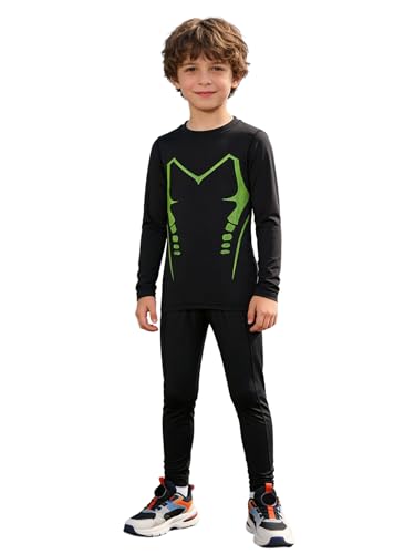Freebily Boys Girls Thermal Underwear Set Kids Long Johns Set 2 Piece Athletic Base Layer Top Bottom Outfit Fluorescent Green 3-4 Years