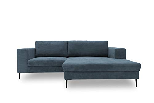 DOMO Collection Modica Ecksofa, moderne L-Form, kleine Ecke, Eckcouch, Sofa Eckgarnitur, Cord, grau-blau, 244x173x83