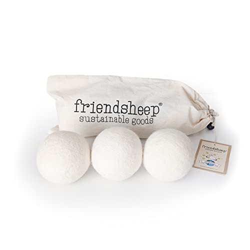 Friendsheep Wool Dryer Balls Organic Reusable Fabric Softener Alternative for Laundry Handmade Fair Trade Hypoallergenic Eco-Friendly Plastic-Free (3 Pack XL White Trio)