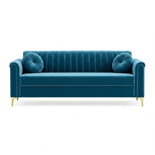 Image of FURNY Dorino 3 Seater Fabric Sofa Set (Aqua Blue) Premium Velvet Finish Durable & Comfortable Ideal for Living Room