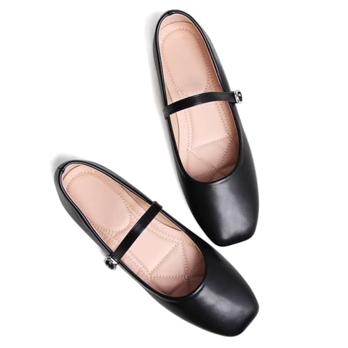 Image of LUXINYU Women's Slip on Flats,Classy Round Toe Solid Classic Mary Jane Ballet Dance Shoes Soft Comfortable PU Flat Shoes
