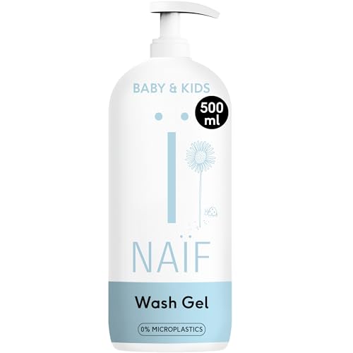 Naïf Gel de Ducha Nutritivo para Bebés y Niños – Gel de ducha para piel sensible, con ingredientes naturales, vegano, cuidado diario del bebé – 500ml