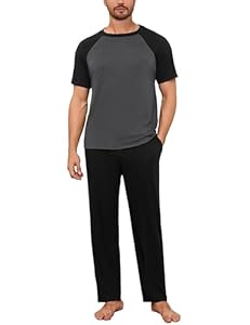 Bresdk Pyjama pour Homme Ete Grande Taille en Coton avec À Manches Courtes et Pantalon Long Ensemble de Pijama Hommes Noir XXL