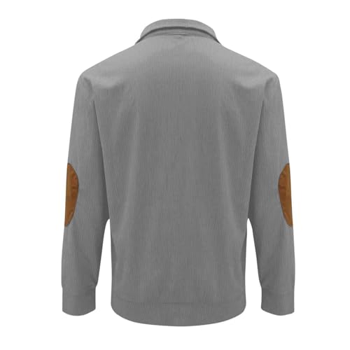 Men's Corduroy Sweatshirts Vintage Button Henley Neck Pullover Casual Long Sleeve Stand Collar Shirts Elbow Patches2