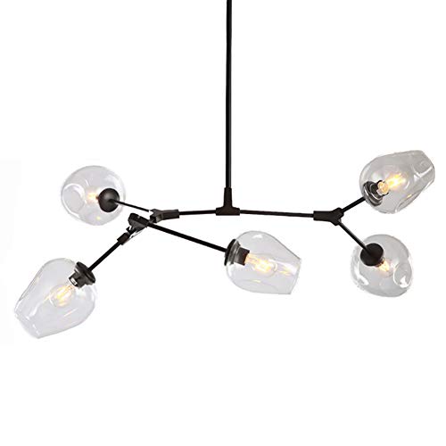 LRUII E27 Sputnik Chandelier Modern Chandelier Mid Century During Lighting Adjustable Ceiling Light Fixture for y Bar Kitchen Dining Room-Clear lampshade 5 Head