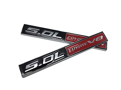 5.0L Coyote V8 Emblems 3D Plastic Trim Fender Hook Truck Badge Decals Stickers Replacement for Ford (Black/Red)