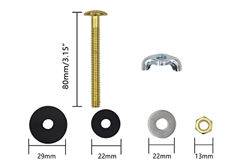 4 Pack Toilet Tank To Bowl Bolt Kit, Brass Plated Heavy Duty Toilet Bolts Rustproof Bolt Stainless Steel Nut Washer With Double Rubber Washers For Toilet Tank Bolts (3.15 Inch Bolts) #TOP1