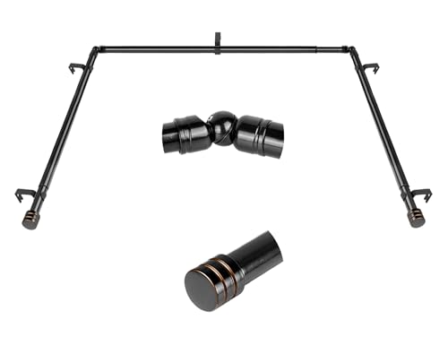 HOTOZON Bay Window Curtain Rods 36-72 Inch(Center Rod) 1 Diameter Black