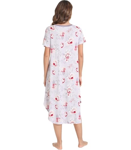 Image of NACHILA Nightgowns for Women-Viscose Made from Bamboo, V Neck Sleepshirts Short Sleeve Sleepwear Cool Nightshirt