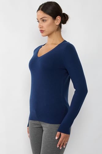 Image of JENNIE LIU Women's 100% Pure Cashmere Long Sleeve Pullover V Neck Sweater