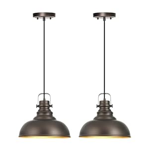 2 Packs Farmhouse Pendant Lights Kitchen Island Adjustable Pendant Light Fixtures Rustic Industrial Hanging Lamp,Oil Rubbed Bronze
