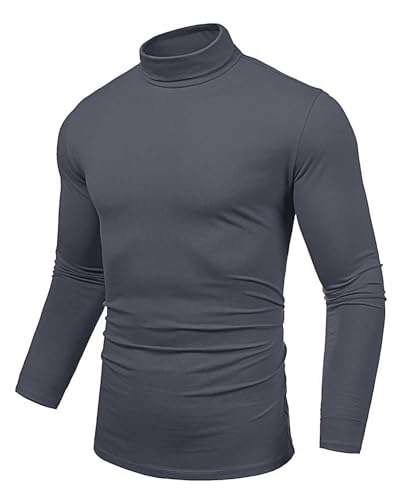 Uusollecy Pull Col Roulé Homme Coupe Ajustée Élastique Léger Basique sous-Pull Manches Longues,Gris,S