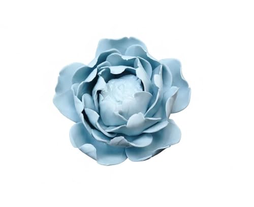 Image of Ceramic Flower Wall Art Decor, Artificial Flower Wall Sculpture,Handmade Ceramic Flowers for Home,Hallway,Living Room, Kitchen,Bathroom (Light Blue,Peony Flower Bud, 3.54 inch)