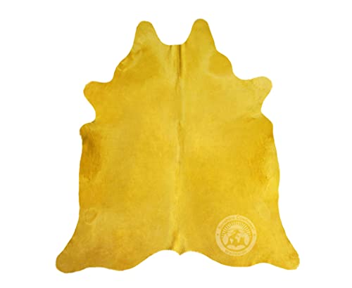 Sunshine Cowhides 100% Genuine Dyed Yellow Cowhide Rug - Modern Style Animal Skin Rug & Floor Carpet for Living Room, Bedroom, Kitchen & More - Extra Large (6x7-8 Ft.)