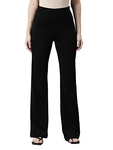 Image of GO COLORS Soft Cotton Stretch Flared Pant Full Length for Women| Breathable, High Rise