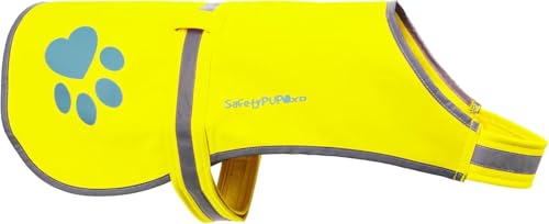 SafetyPUP XD ソフトシェル反射犬用ベスト.ハイビジビリティ防水ジャケットライトフリースライニング付き.涼しい気候に最適.あなたの子犬を保護する蛍光ハイビジセーフティベスト(イエロー、スモール)（Amazon）