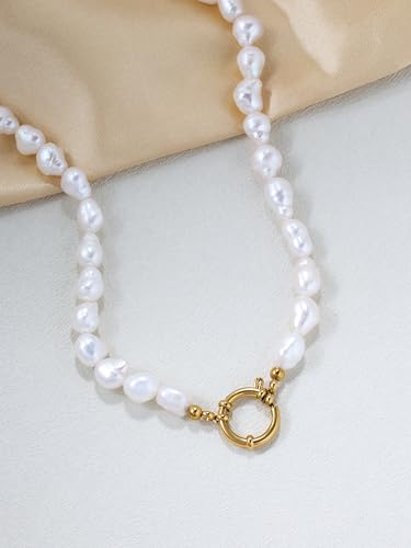 Gold Baroque Pearl Necklace with Toggle Clasp, 8-12mm AAA Freshwater Pearls, 18K Gold PVD-Coated Chain4
