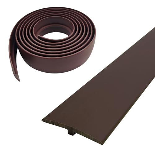 Perfil de transición, riel de transición T autoadhesivo de 5×300cm para umbrales de puerta, cubierta de hendidura plana de PVC para umbrales de puerta y suelos de conexión de laminado (Marrón, 5cm×3m)