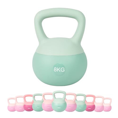 JINPALAY Pesa Rusa, 8KG PVC Soft Kettlebell, Rellena de Fina Arena de Acero, Mango Ancho Antideslizante, Diseño Contemporáneo, Pesa Kettlebell para Ejercicios de Musculación en Casa y Gimnasio