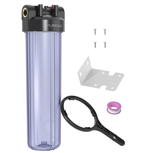 Purevua PWT20 Whole House Water Filter Housing Fits 20 x 4.5 Big Blue Filters Inline Pre-Filtration System for RV Home Well and City Water Sediment etc with 1 NPT Port Pressure Relief Valve