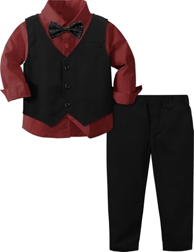 Image of A&J DESIGN 4pcs Baby & Toddler Suit, 12 Months - 5T, Shirt & Pants & Vest & Bow Tie