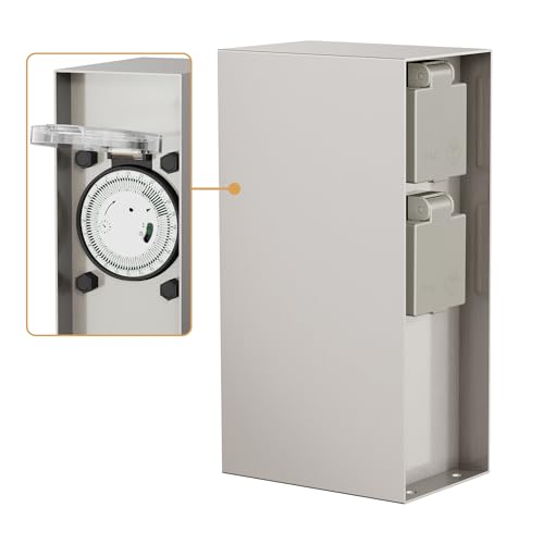 ledscom.de Presa da giardino a colonna POMI per esterni, IP44, temporizzatore/scatto, a 2 ingressi, acciaio inox, acciaio inox, quadrato, 23 cm