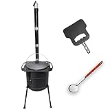 kazantzakis Durchmesser: 42 cm Ø42 Utschag Uchag Campingofen Feuerstelle mit Abzugsrohr Eintopfofen + 12L Kazan Schwenktopf Bräter Gusseisen Tatarskij Plow BBQ Grillen Kohle Kessel Außenküche Feldküche Zelten Gulasch kanone