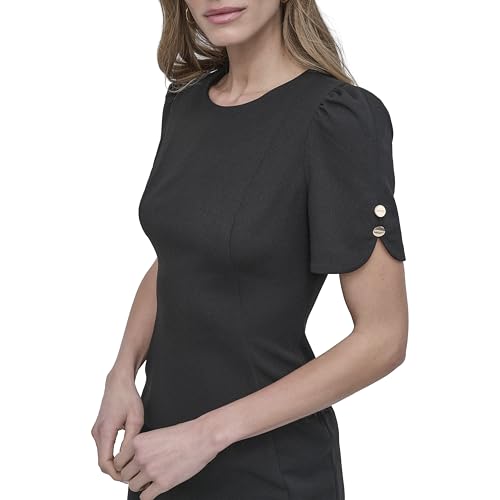 Image of DKNY Women's Short Tulip Sleeve Sheath Dress with Button Detail