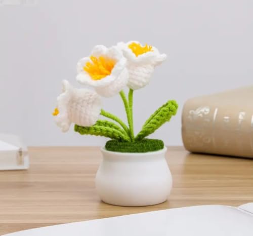 Image of VRB Dec Plastic TM 1 Pcs Crochet Flowers Artificial Daisy for Office Desk Car Dashboard Decor,Home Decoration, Office, Bedroom, Christmas Decor, Wedding,Diwali (Single White Daisy with Pot)