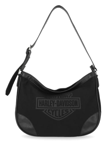 Harley-Davidson Women's B&S Logo Canvas Leather Hobo Shoulder Purse, Black