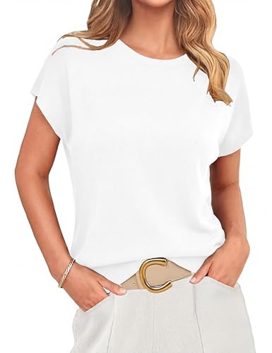 Totatuit Women's Casual Knit Sweater Vest Crew Neck Soft Cap Sleeve Sweaters Tank Top Loose Fit Regular Length Trendy Fall Clothes Holiday Office Wear White